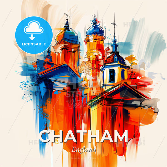 Vibrant Chatham, England - A Painting Of A Building With Towers - Square format print template