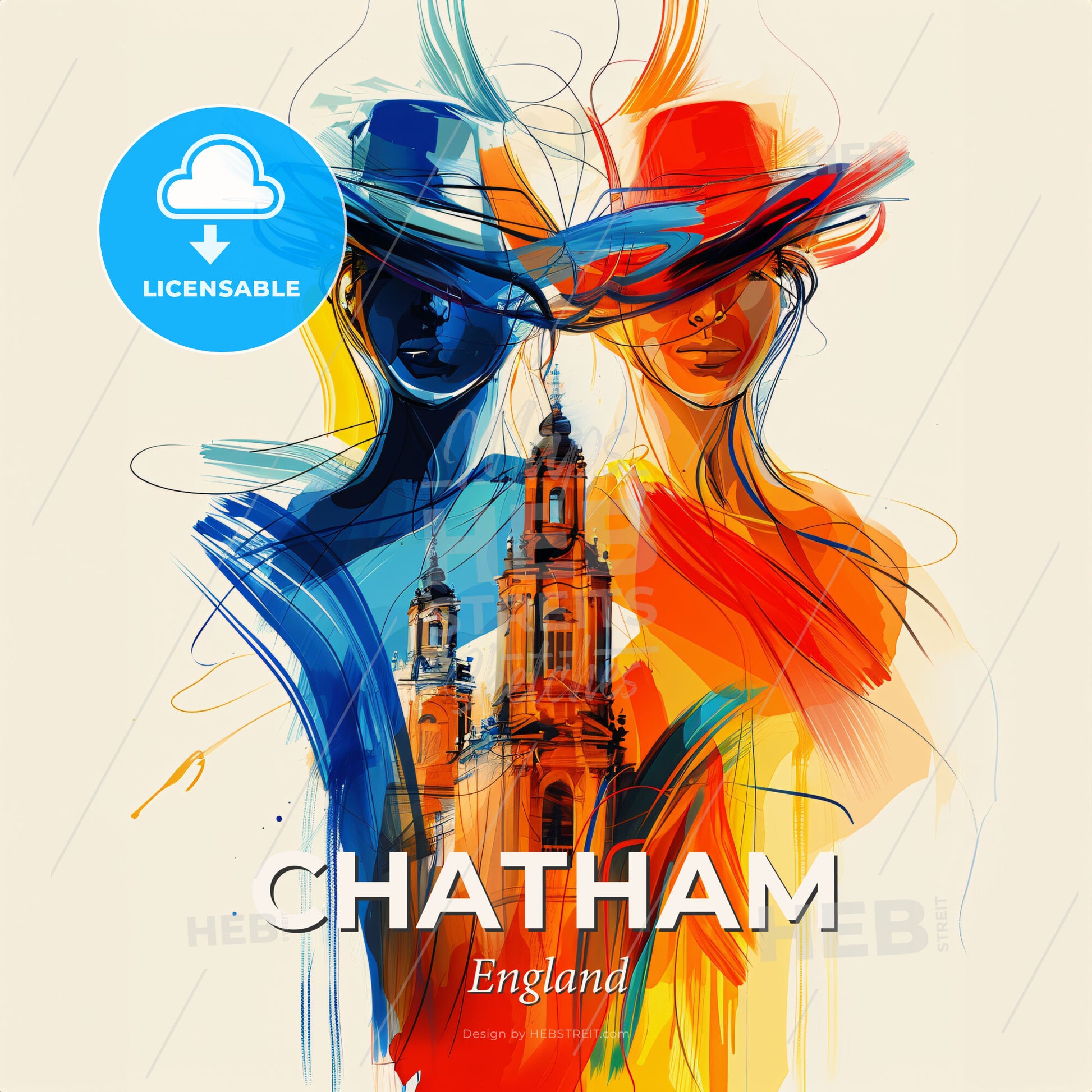 Vibrant Chatham, England - A Painting Of A Woman And A Building - Square format print template