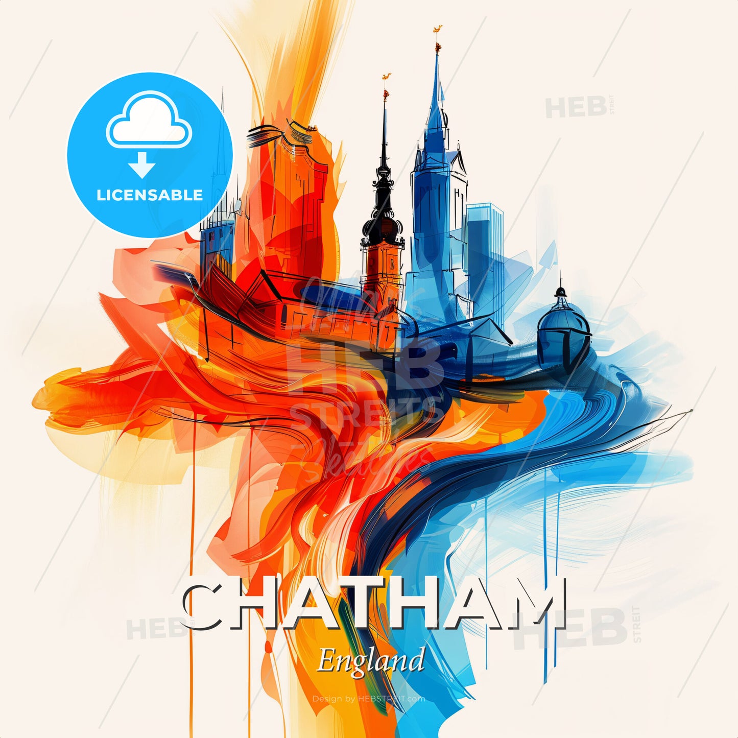 Vibrant Chatham, England - A Colorful Cityscape With Towers And Buildings - Square format print template