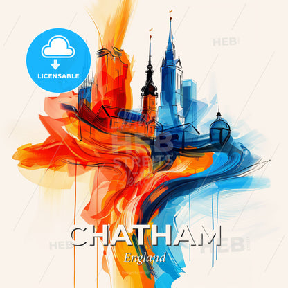 Vibrant Chatham, England - A Colorful Cityscape With Towers And Buildings - Square format print template