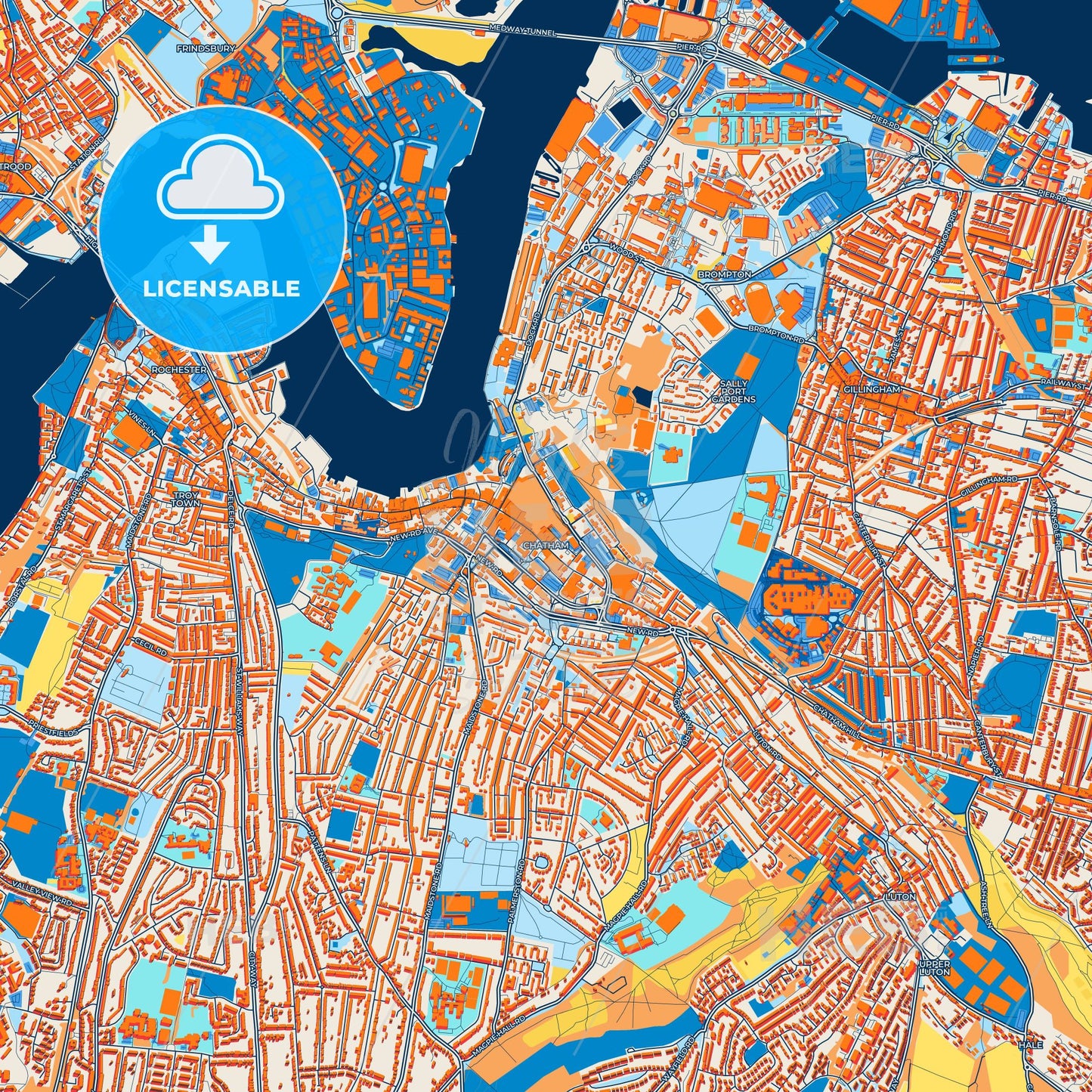 Colorful Chatham Street Map with Labels and Buildings