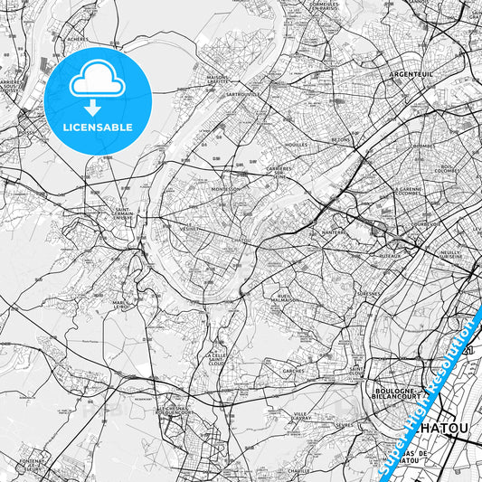 Chatou, France light map with streetnames, citynames and districts