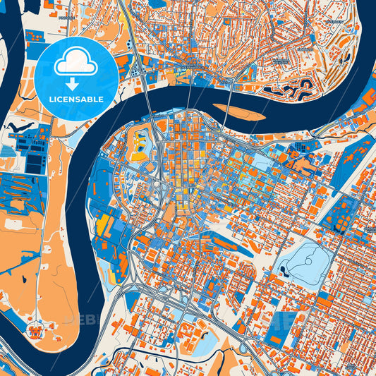 Colorful Chattanooga Street Map with Labels and Buildings