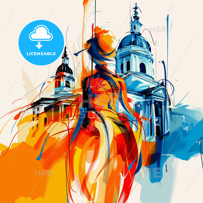 Vibrant Chattanooga, Tennessee - A Painting Of A Woman In A Dress And A Building