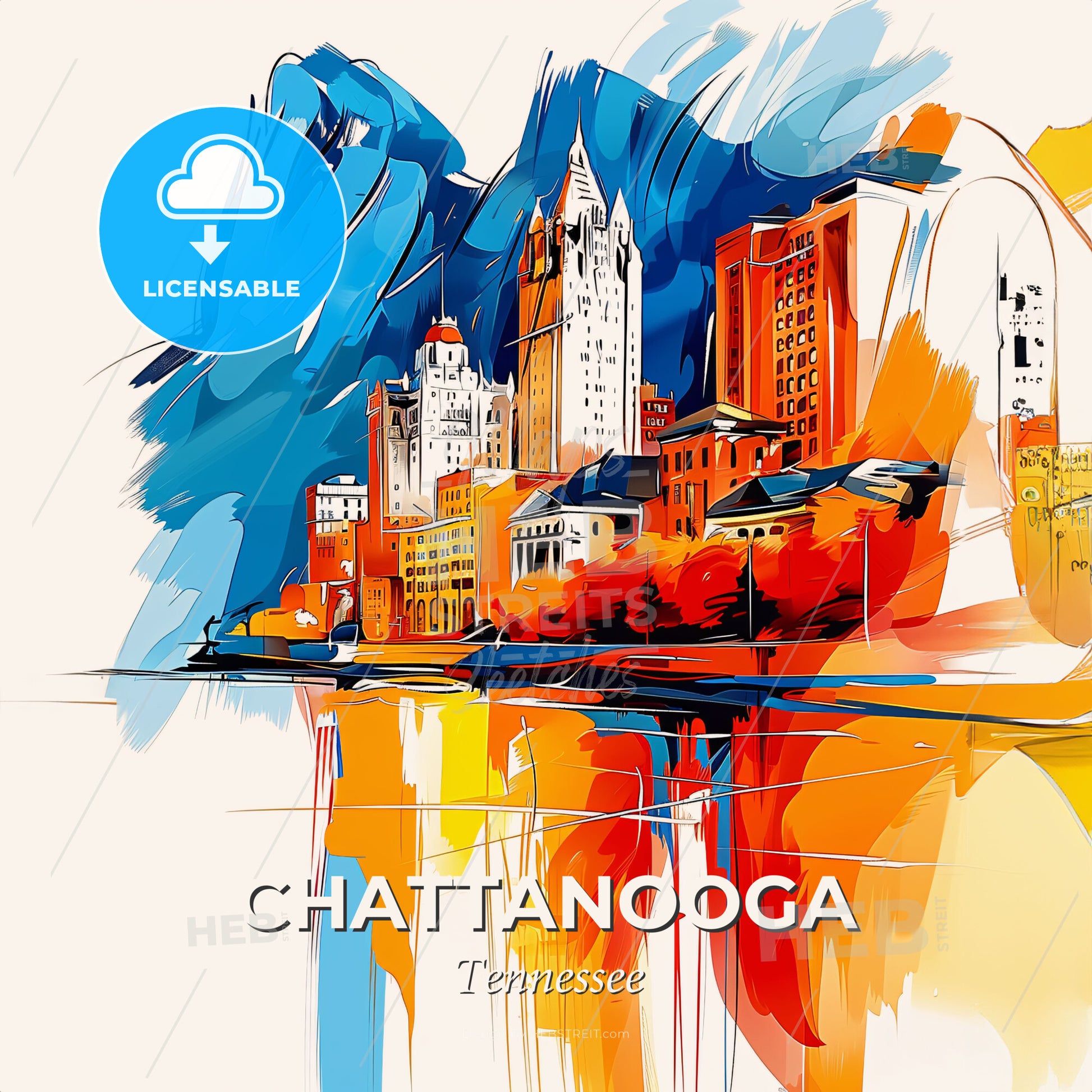 Vibrant Chattanooga, Tennessee - A Painting Of A City - Square format print template