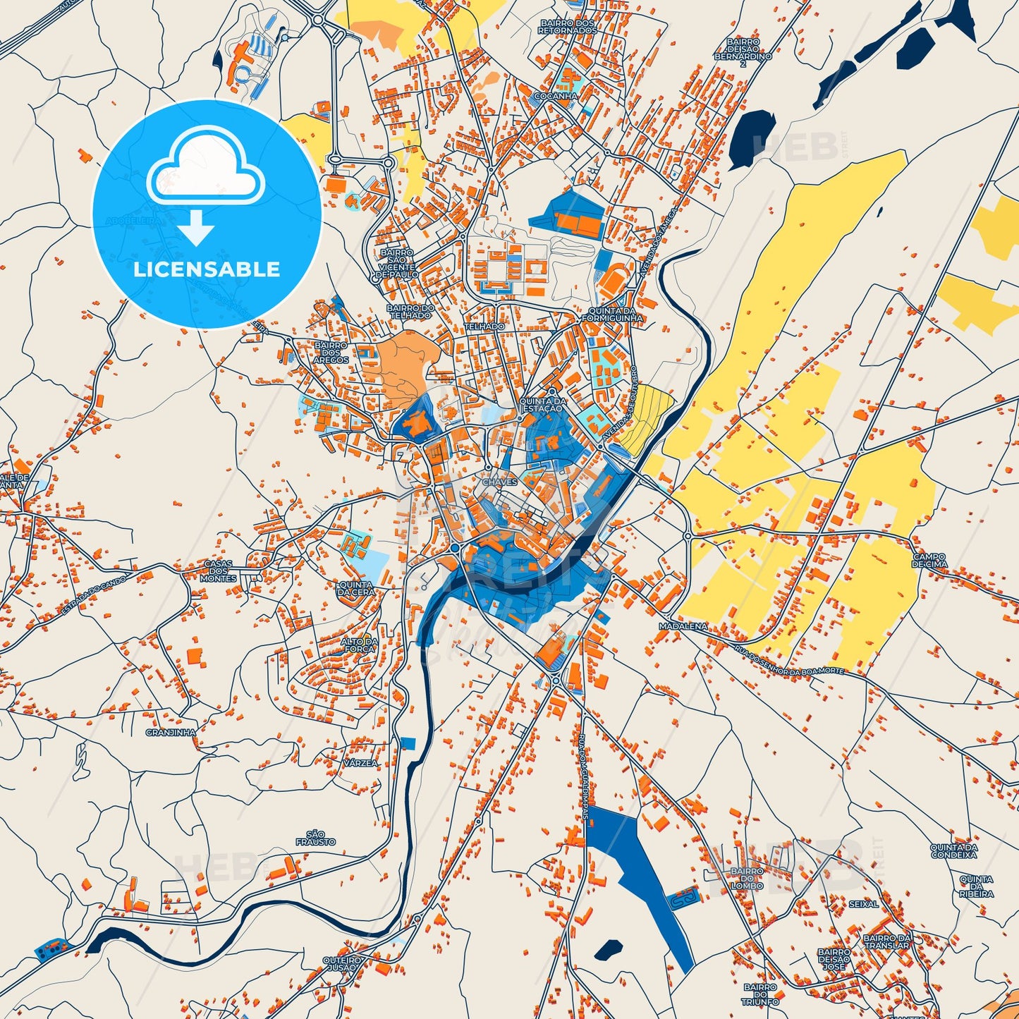 Colorful Chaves Street Map with Labels and Buildings