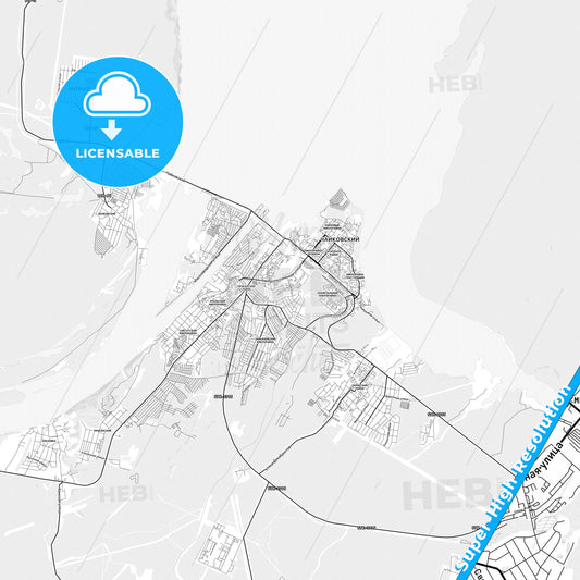 Chaykovsky, Russia light map with streetnames, citynames and districts
