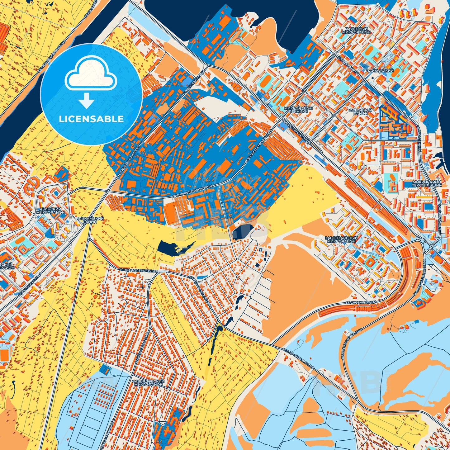 Colorful Chaykovsky Street Map with Labels and Buildings