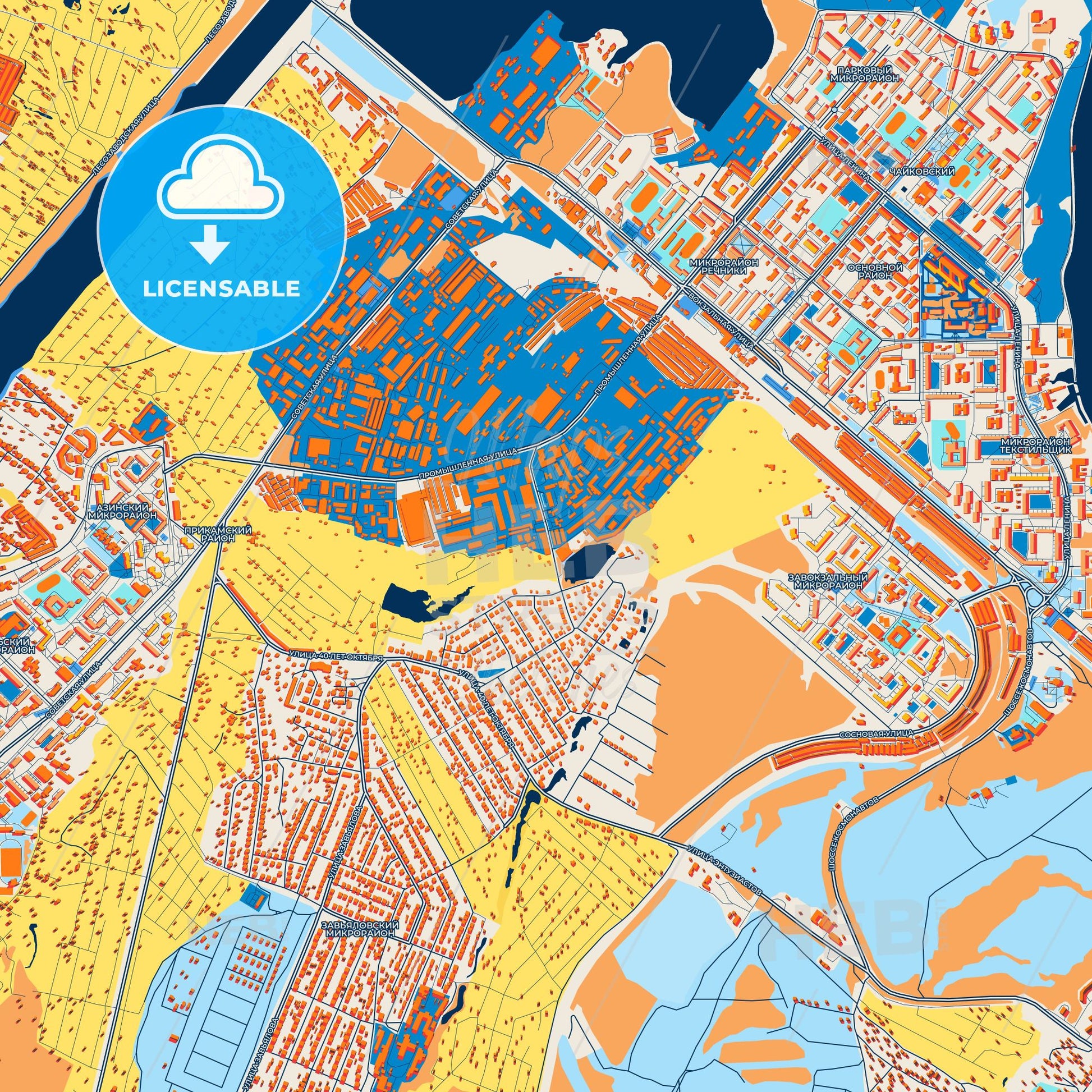 Colorful Chaykovsky Street Map with Labels and Buildings