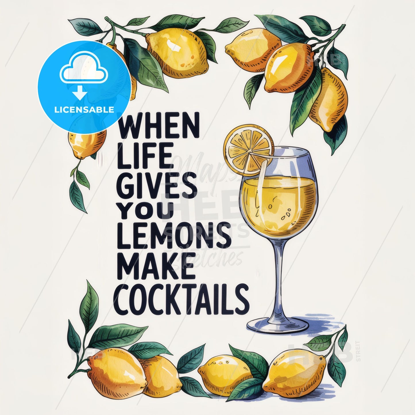 Cheers to Life: Whimsical Lemon Cocktail Watercolor Print for Brightening Spaces