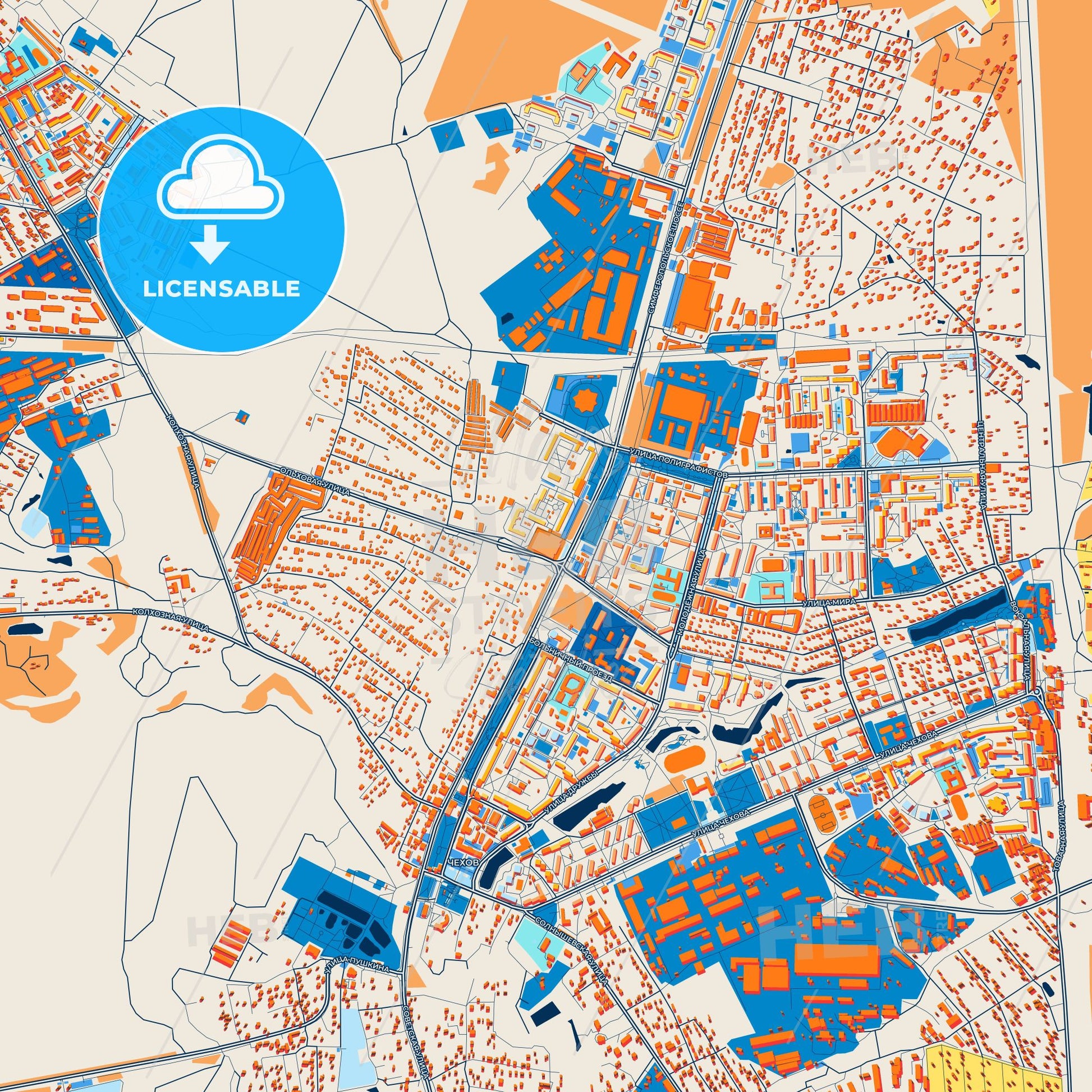 Colorful Chekhov Street Map with Labels and Buildings