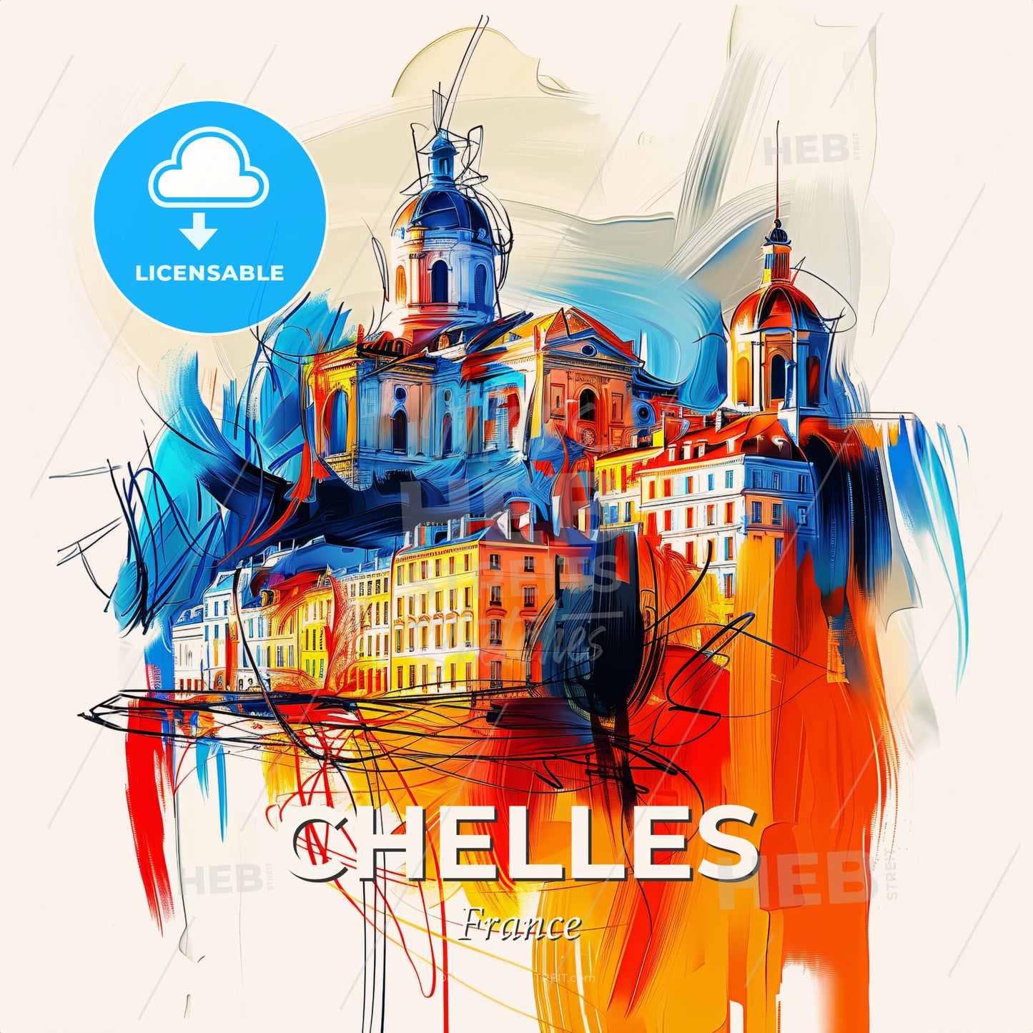 Vibrant Chelles, France - A Painting Of A Building - Square format print template