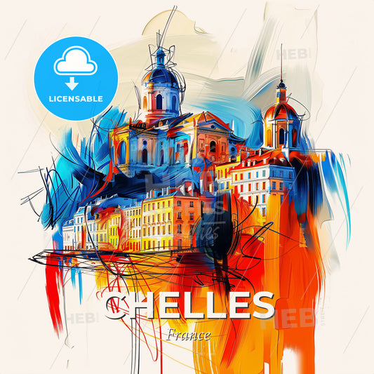 Vibrant Chelles, France - A Painting Of A Building - Square format print template