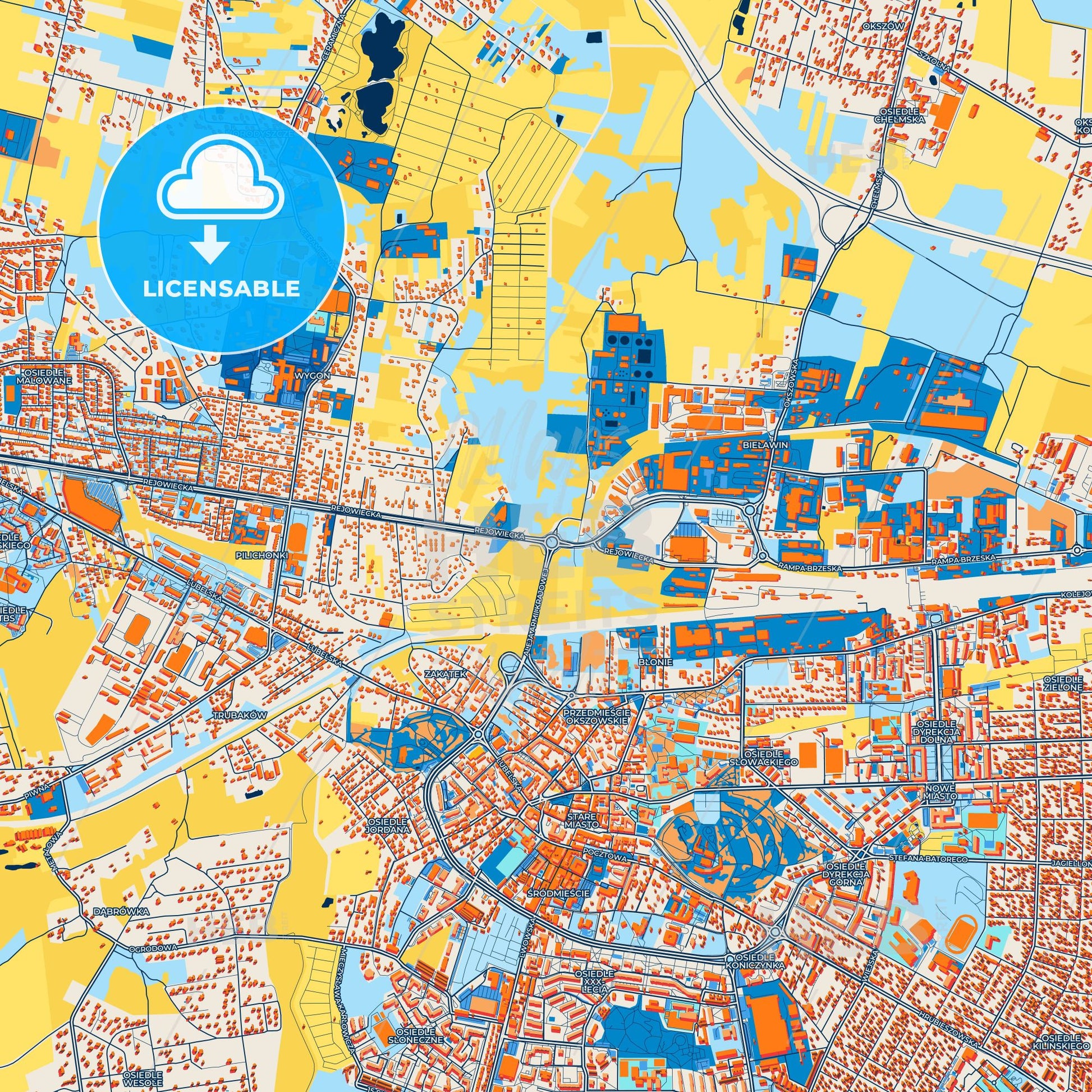 Colorful Chełm Street Map with Labels and Buildings
