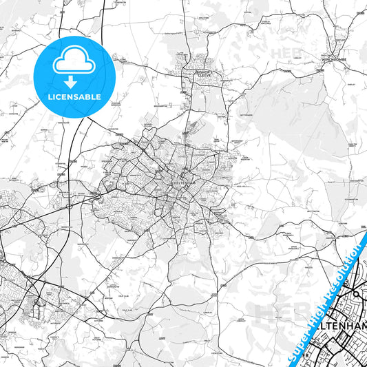Cheltenham, England light map with streetnames, citynames and districts