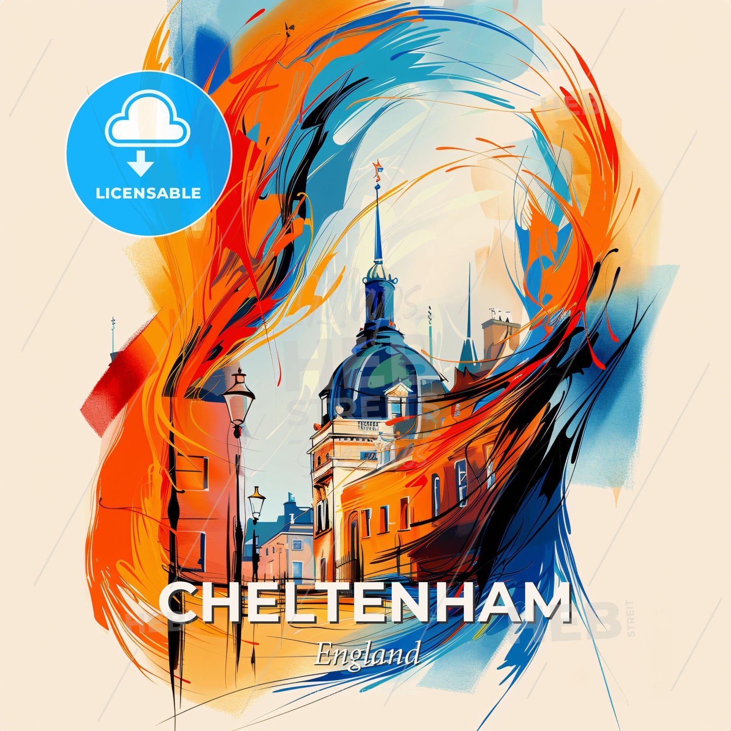 Vibrant Cheltenham, England - A Painting Of A Building - Square format print template