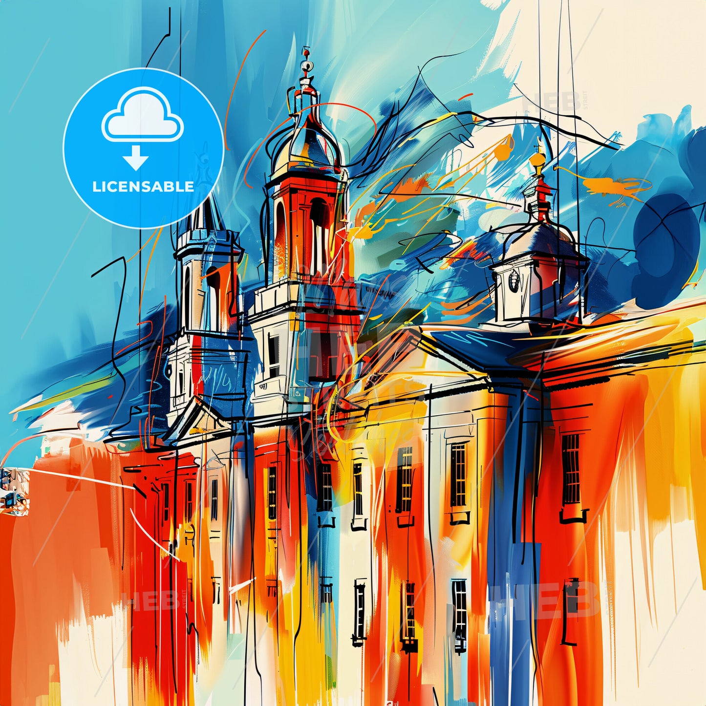 Vibrant Cheltenham, England - A Painting Of A Building With Towers And Spires