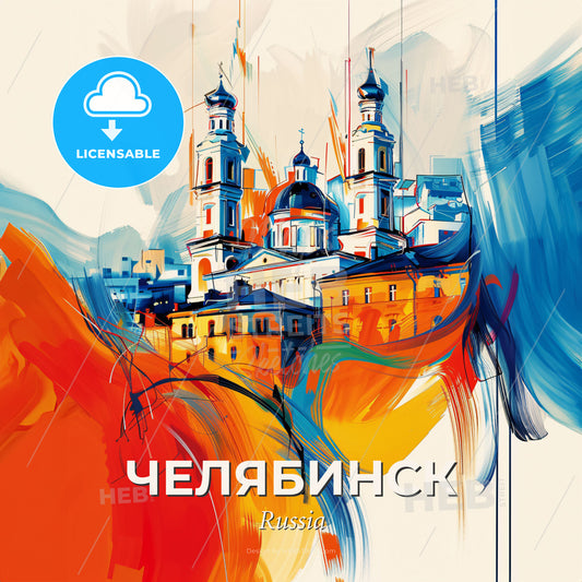 Vibrant Челябинск, Russia - A Painting Of A Building - Square format print template