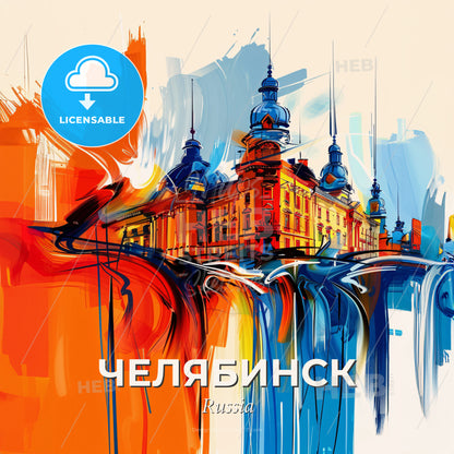 Vibrant Челябинск, Russia - A Painting Of A Building With A Colorful Background - Square format print template