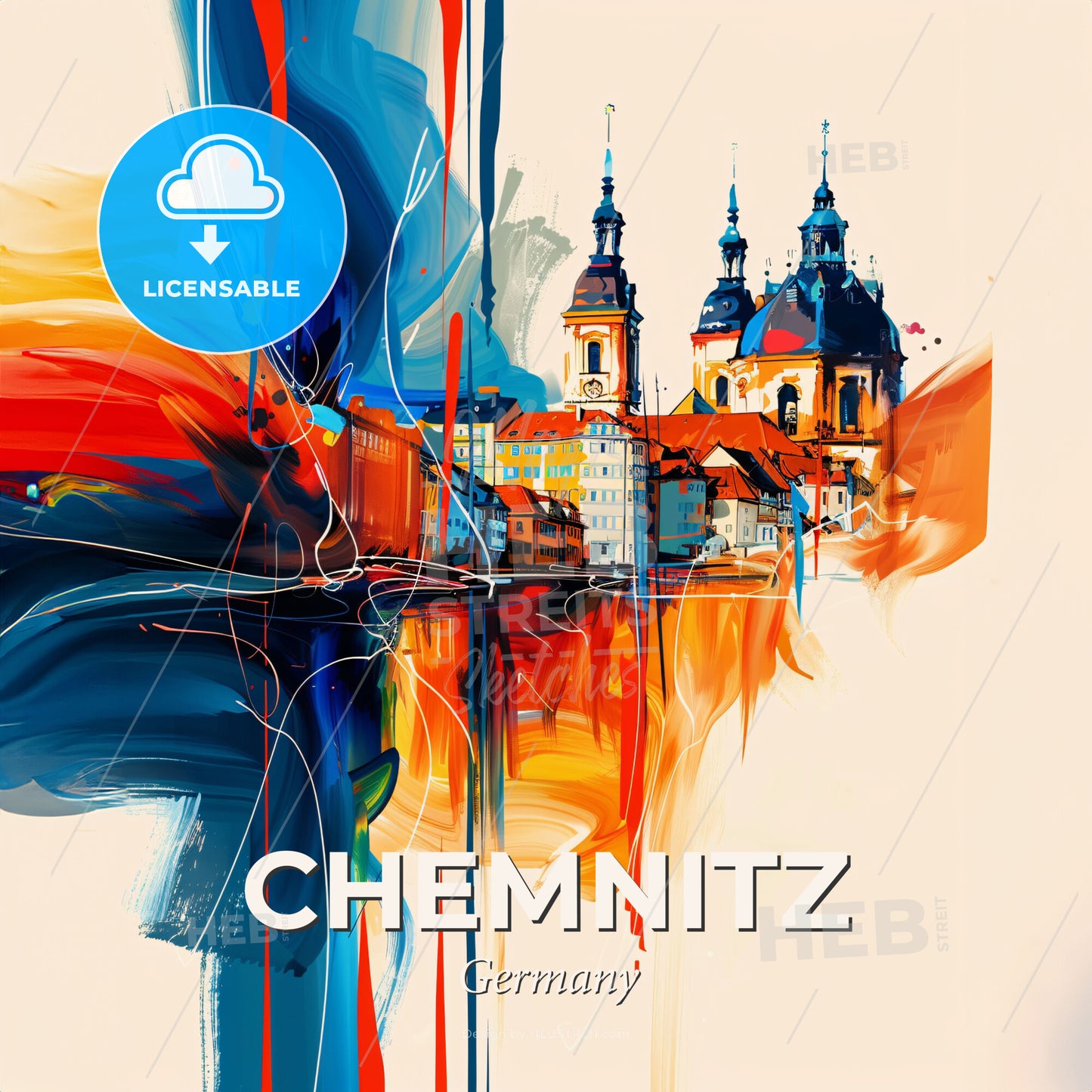 Vibrant Chemnitz, Germany - A Painting Of A City - Square format print template