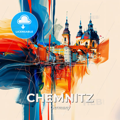 Vibrant Chemnitz, Germany - A Painting Of A City - Square format print template