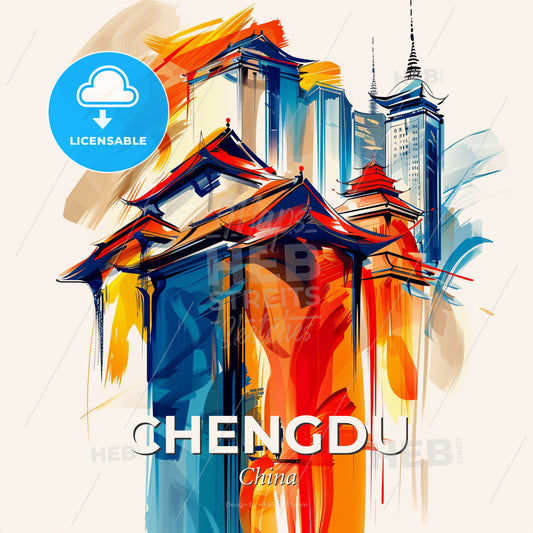 Vibrant Chengdu, China - A Painting Of A Building - Square format print template