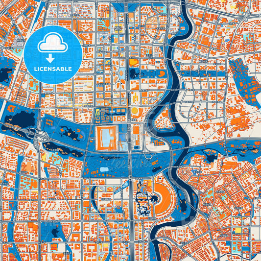 Colorful Chengdu Street Map with Labels and Buildings