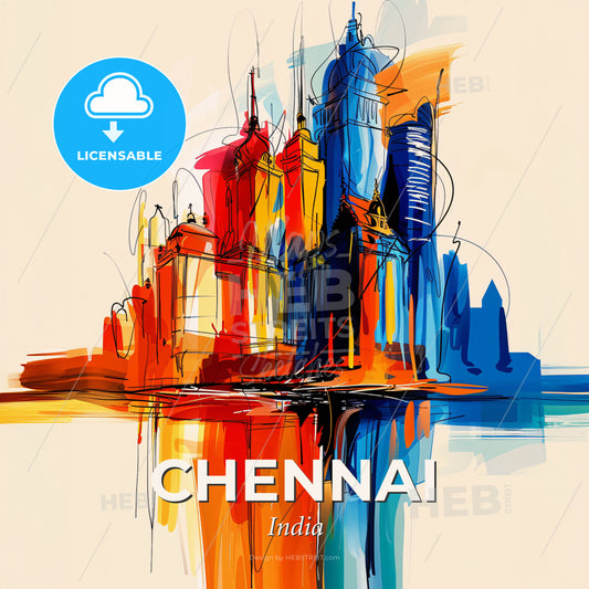 Vibrant Chennai, India - A Colorful Cityscape With Many Buildings - Square format print template