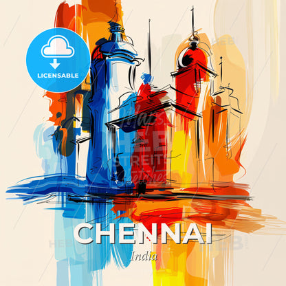Vibrant Chennai, India - A Colorful Painting Of Buildings - Square format print template