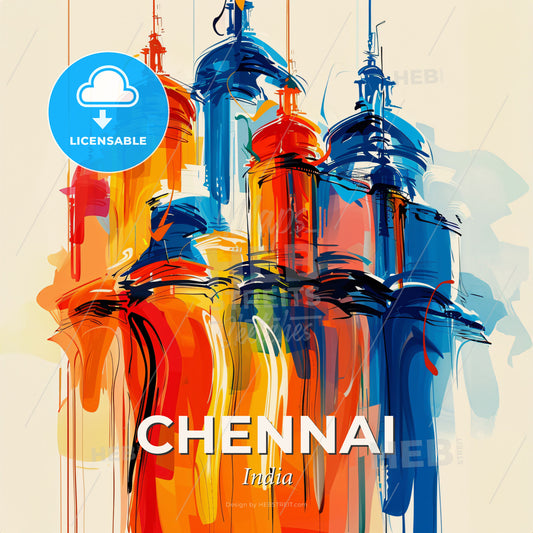 Vibrant Chennai, India - A Colorful Painting Of A Building - Square format print template
