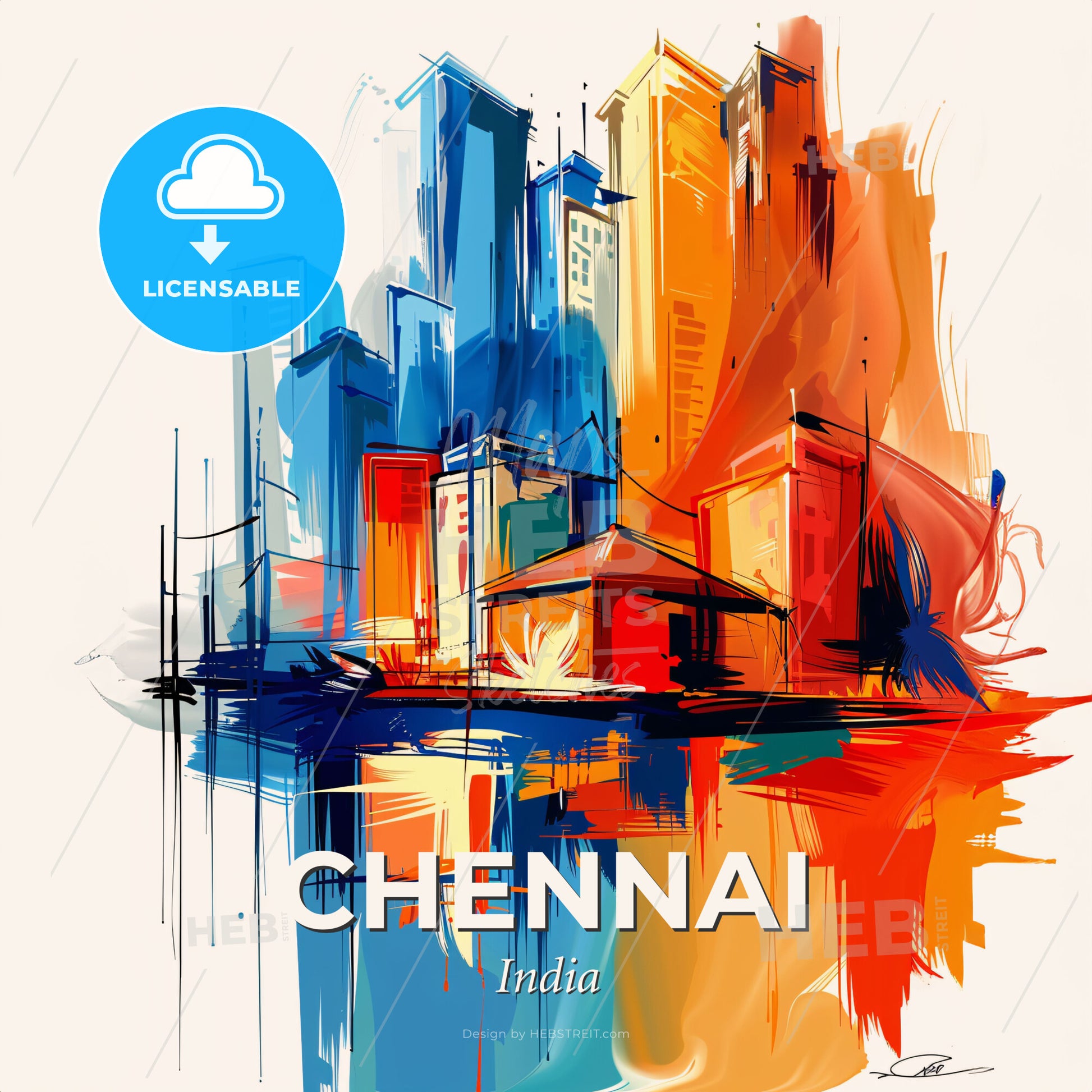 Vibrant Chennai, India - A Painting Of A City - Square format print template