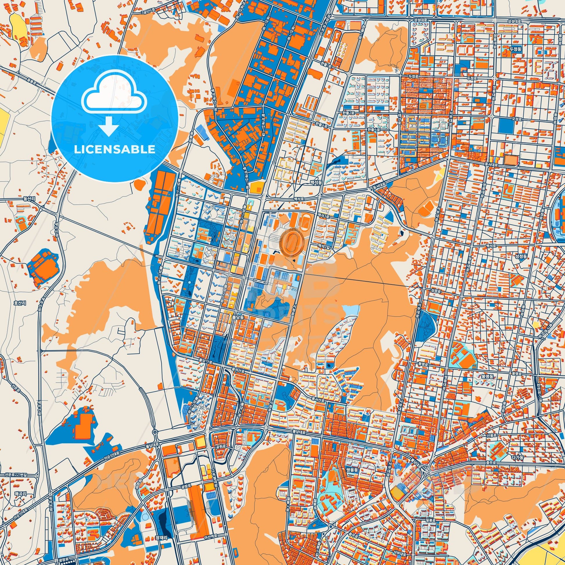 Colorful Cheonan Street Map with Labels and Buildings
