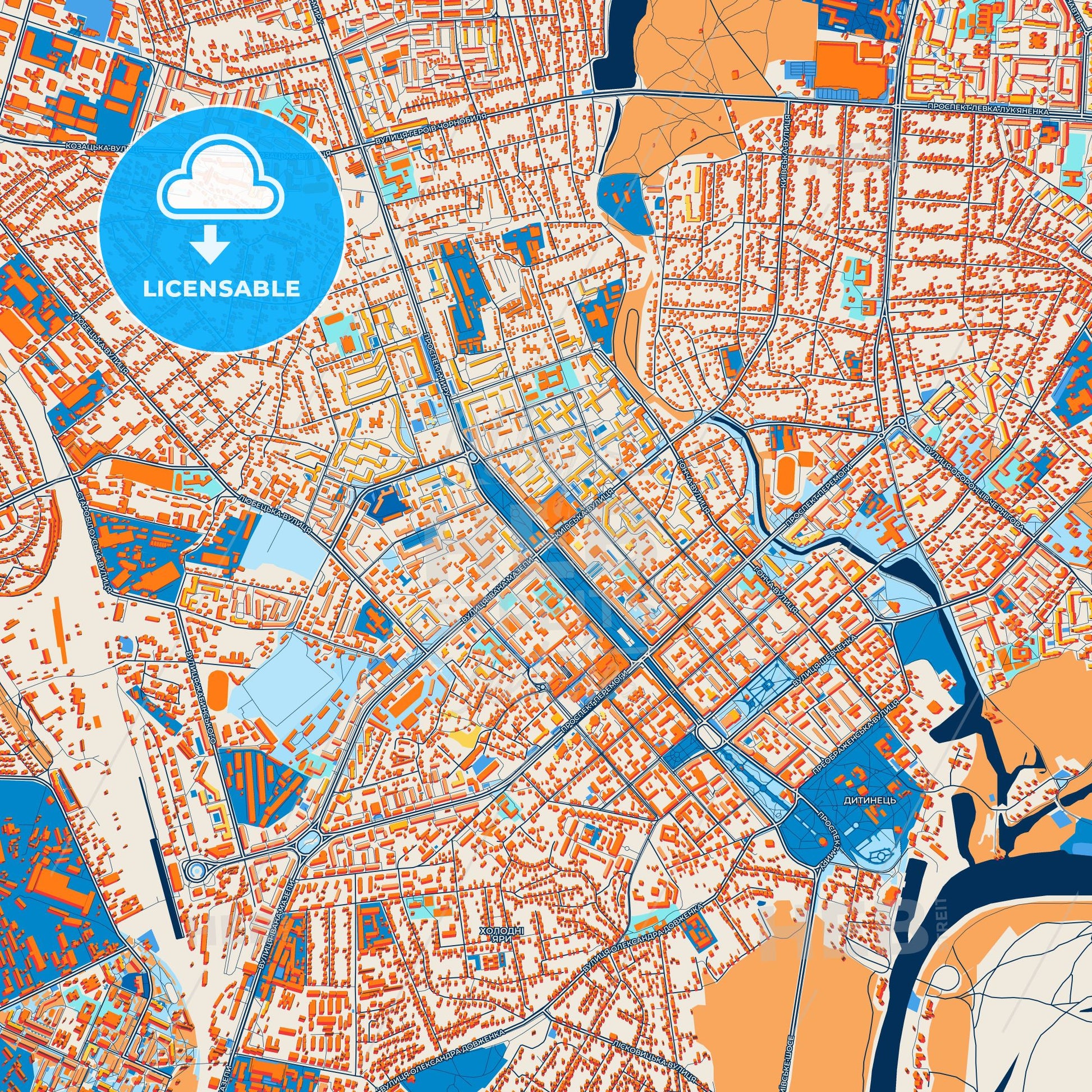 Colorful Chernihiv Street Map with Labels and Buildings