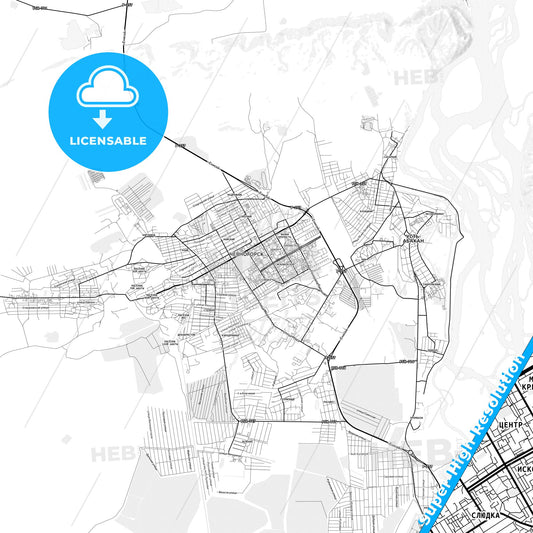 Chernogorsk, Russia light map with streetnames, citynames and districts