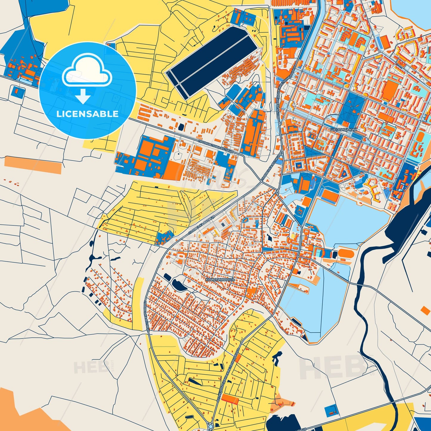 Colorful Chervonohrad Street Map with Labels and Buildings