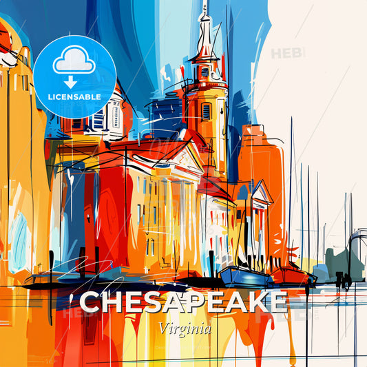 Vibrant Chesapeake, Virginia - A Painting Of A City - Square format print template