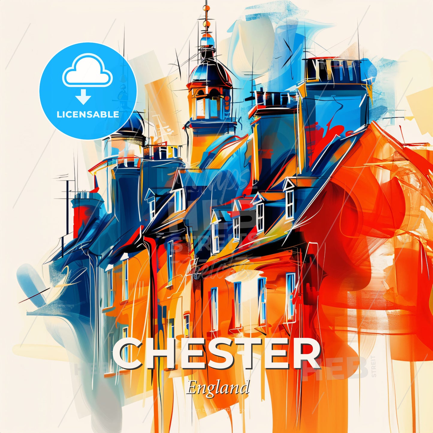 Vibrant Chester, England - A Painting Of A Building - Square format print template