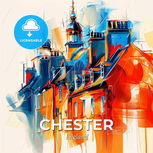 Vibrant Chester, England - A Painting Of A Building - Square format print template