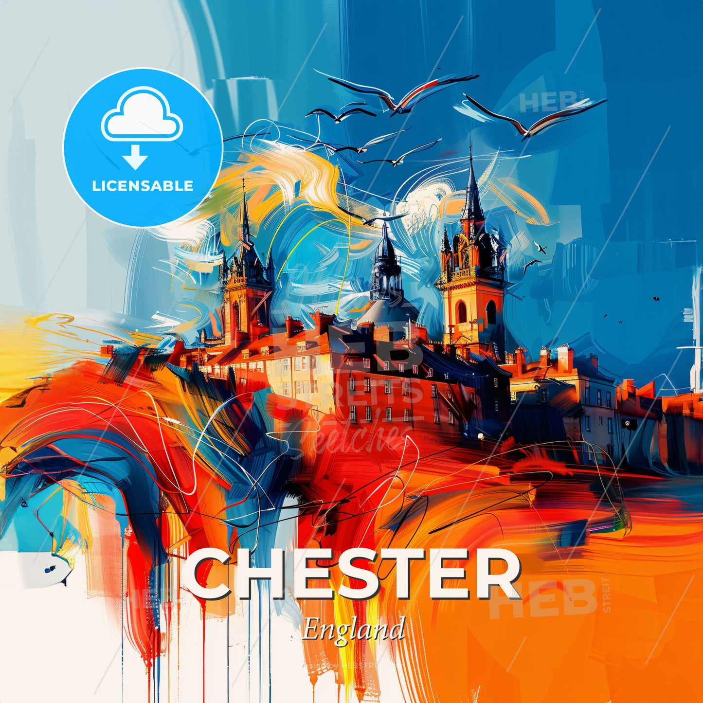 Vibrant Chester, England - A Painting Of A City - Square format print template