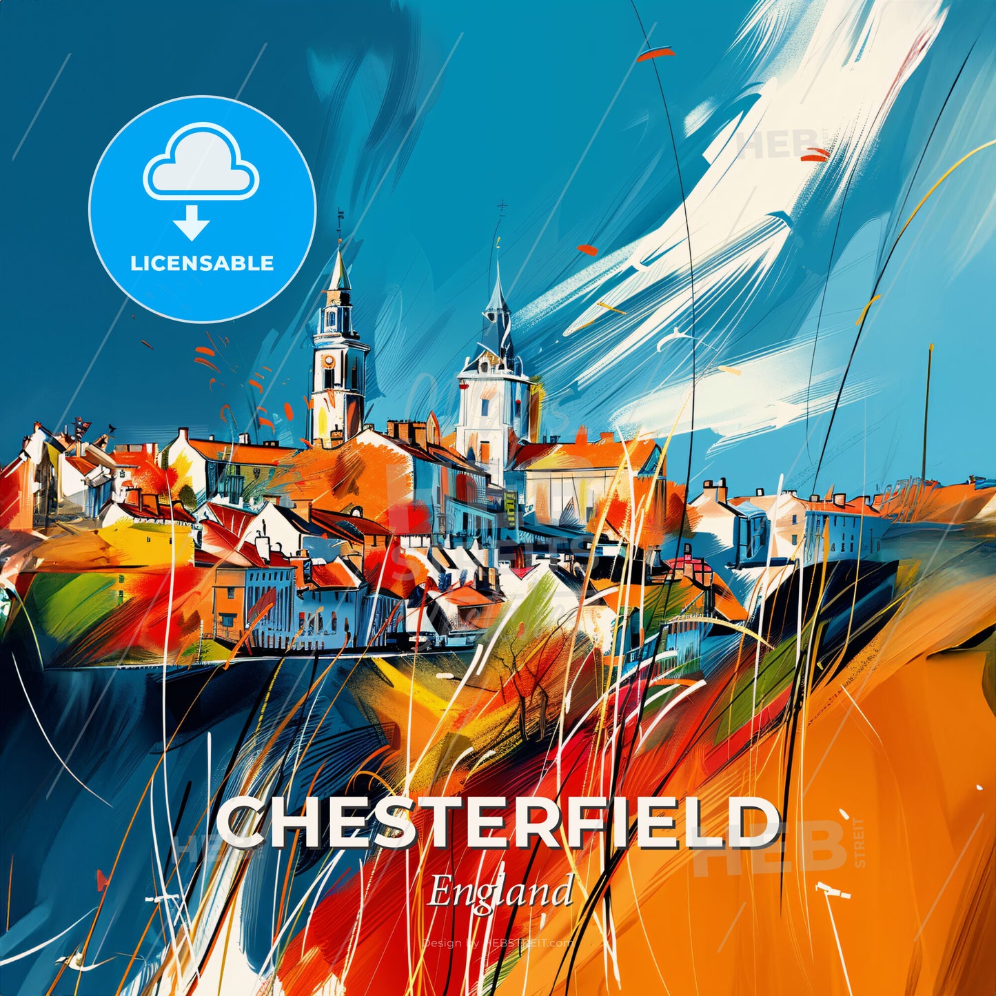 Vibrant Chesterfield, England - A Painting Of A Town - Square format print template