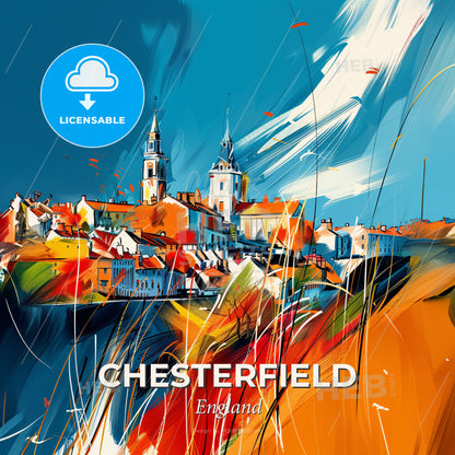 Vibrant Chesterfield, England - A Painting Of A Town - Square format print template