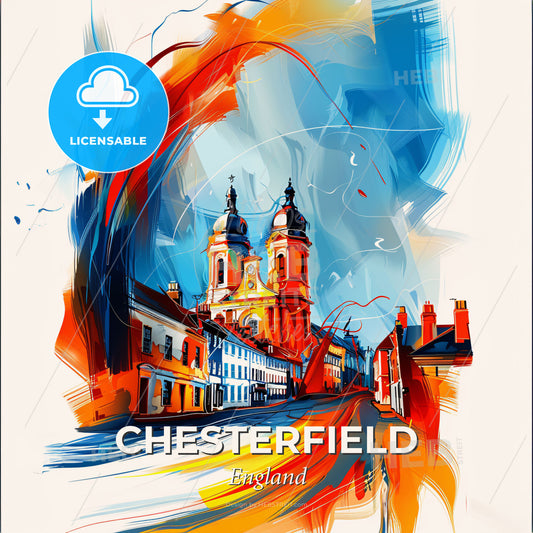 Vibrant Chesterfield, England - A Painting Of A Building With A Colorful Background - Square format print template