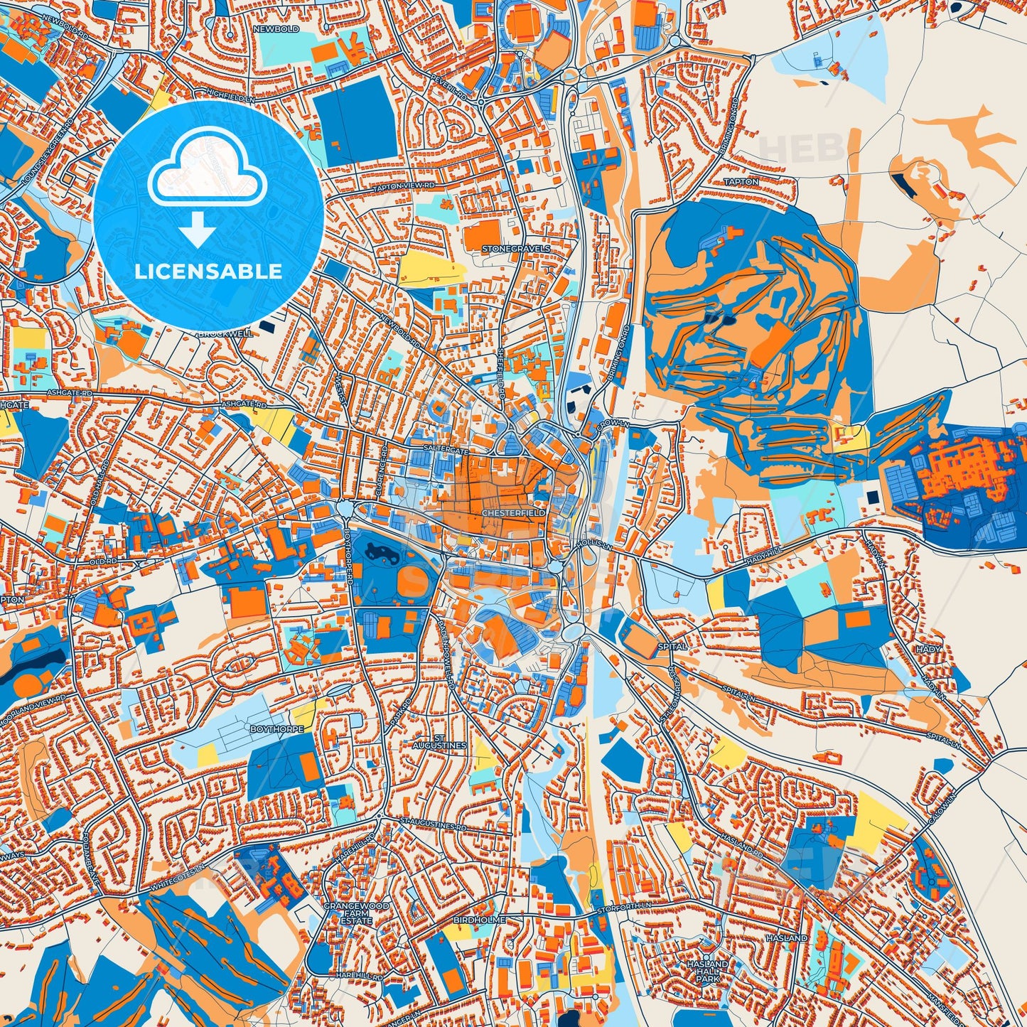 Colorful Chesterfield Street Map with Labels and Buildings