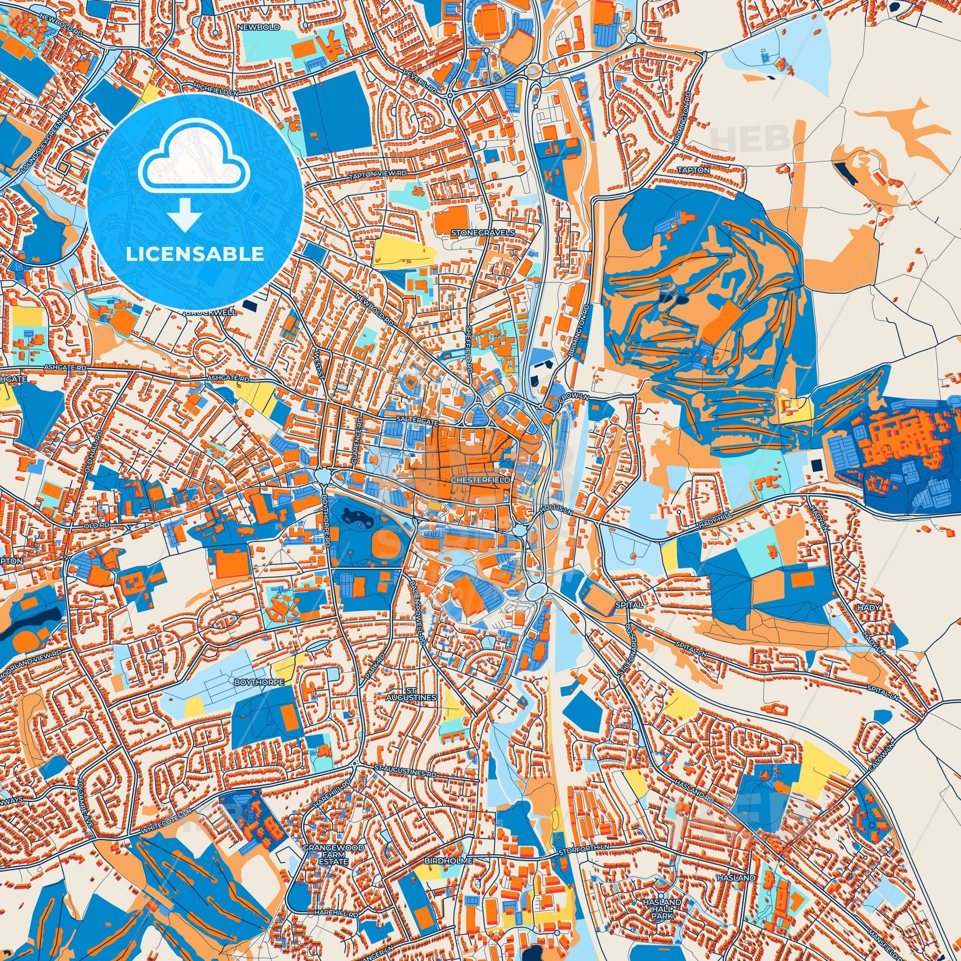 Colorful Chesterfield Street Map with Labels and Buildings