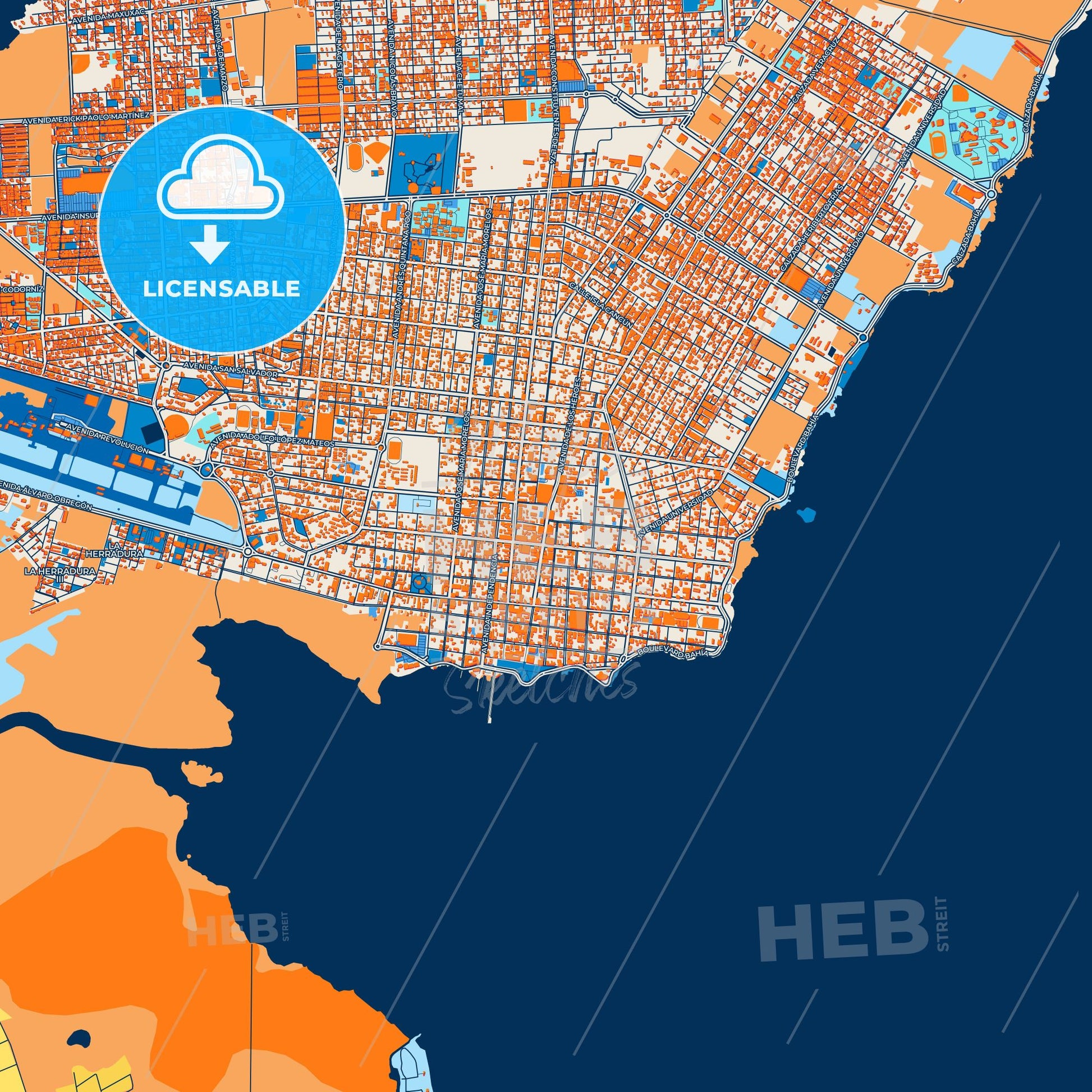 Colorful Chetumal Street Map with Labels and Buildings