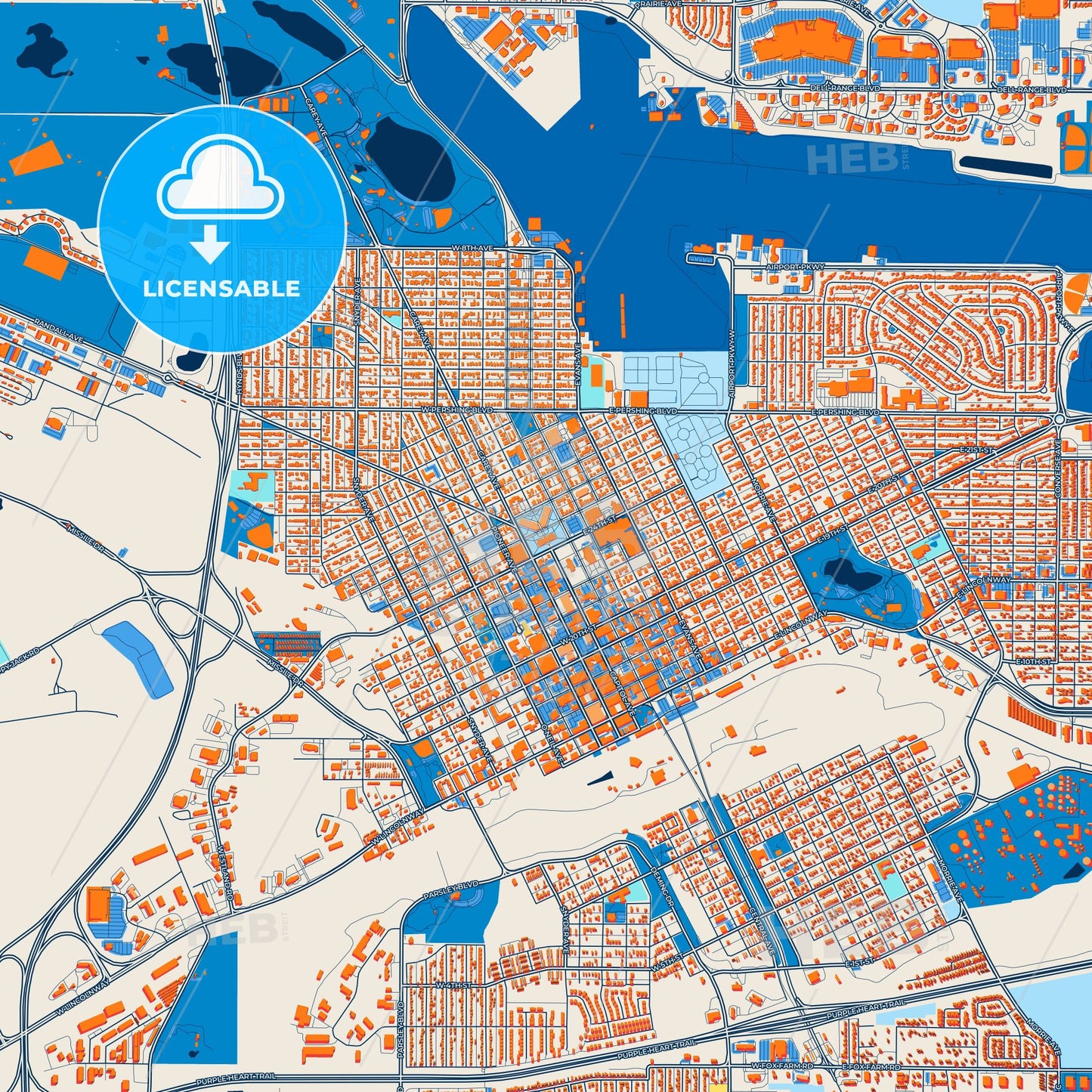 Colorful Cheyenne Street Map with Labels and Buildings