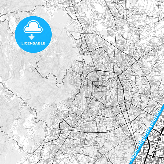Chiang Mai, Thailand light map with streetnames, citynames and districts