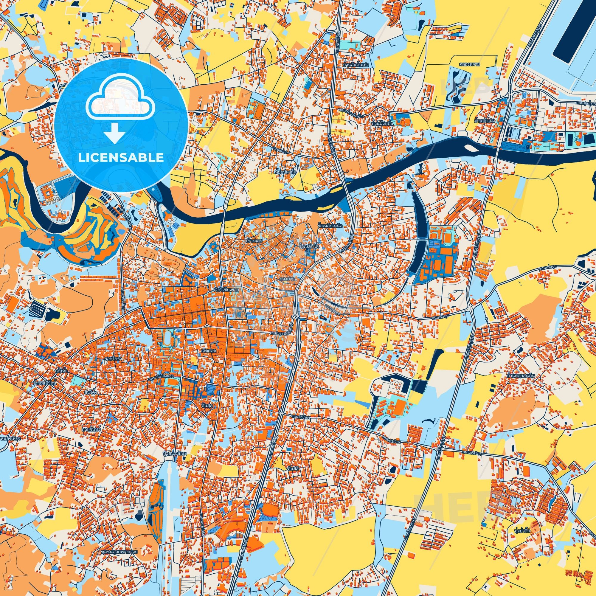 Colorful Chiang Rai Street Map With Labels And Buildings – HEBSTREITS