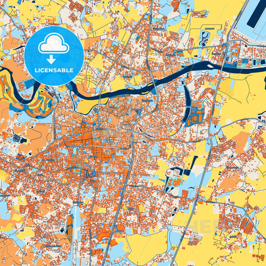 Colorful Chiang Rai Street Map with Labels and Buildings