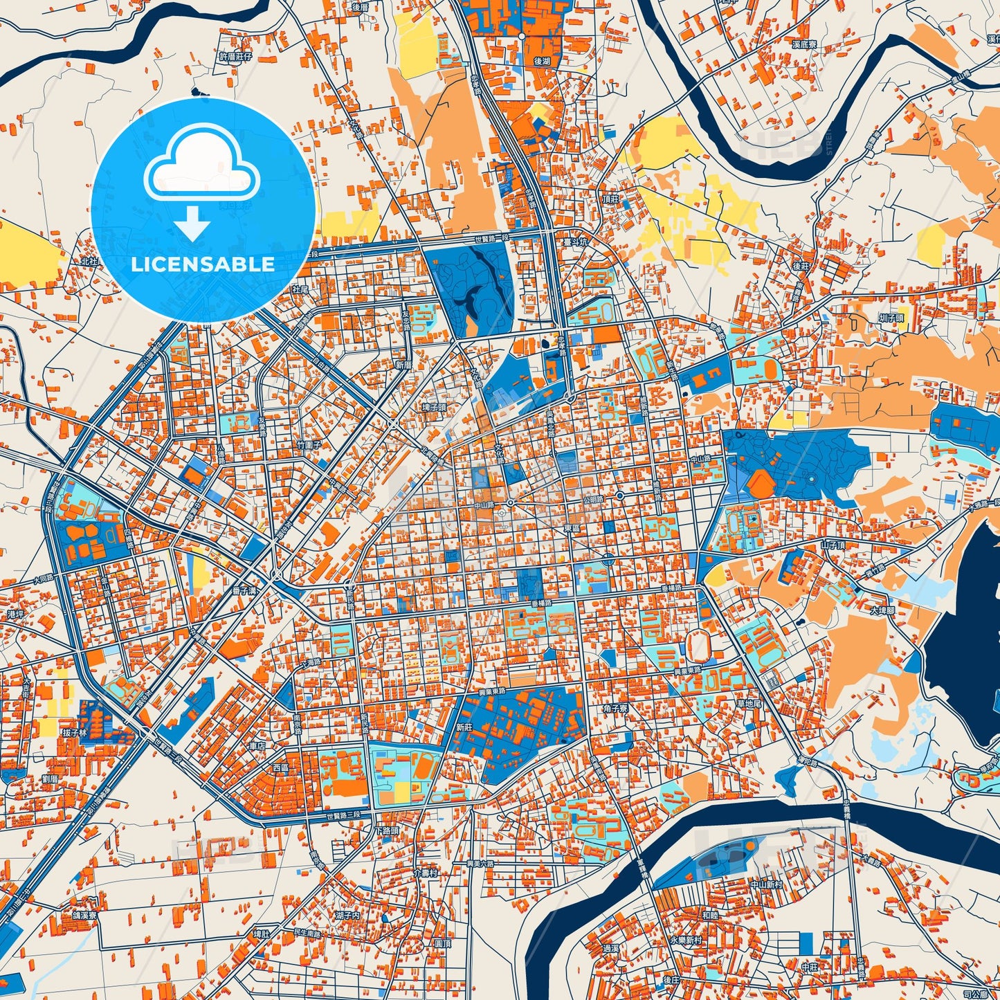 Colorful Chiayi Street Map with Labels and Buildings